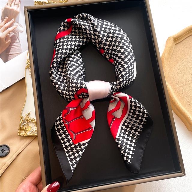 Silk Scarf For Women Luxury Hijab Hair Bands Square Neckerchief Female Satin Shawl Ribbon Headband Fashion Wraps Bandana