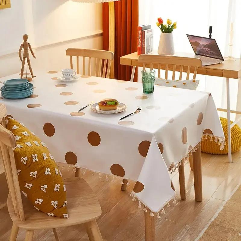 Прямоугольная скатерть с кисточками, домашний минималистичный коврик для обеденного стола, водостойкая, маслостойкая, легко чистящаяся ткань для журнального столика
