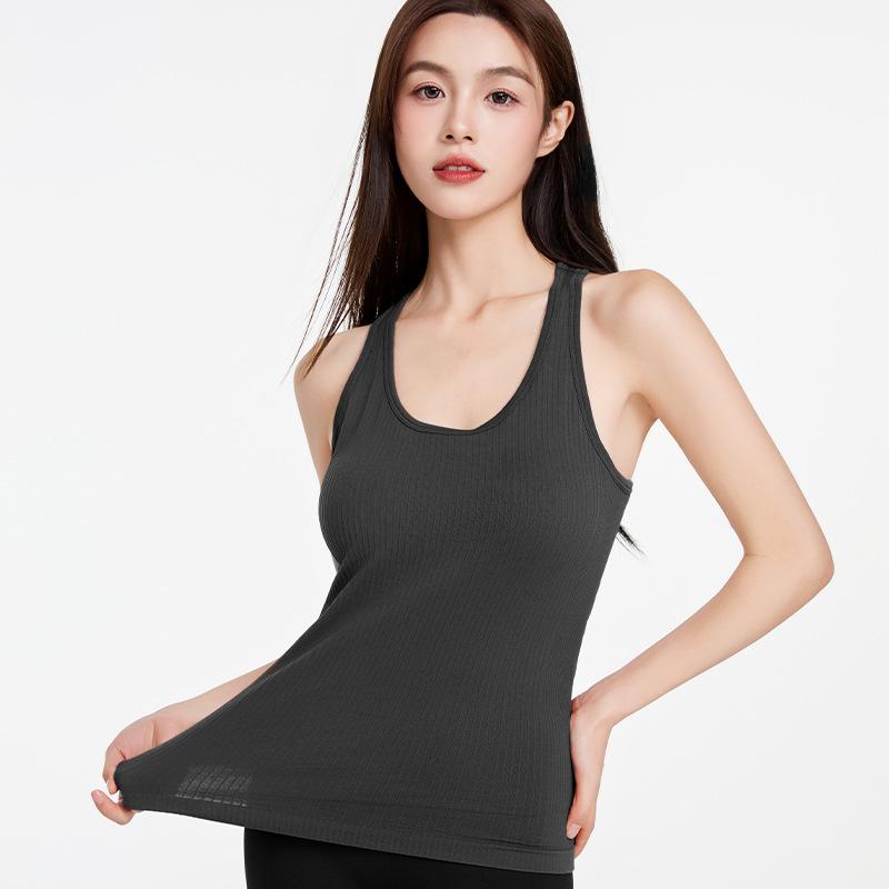 New Yoga Tank Top Double Layer High Elasticity Moisture Wicking Strap with Chest Cushion Shockproof Sports Underwear for Women