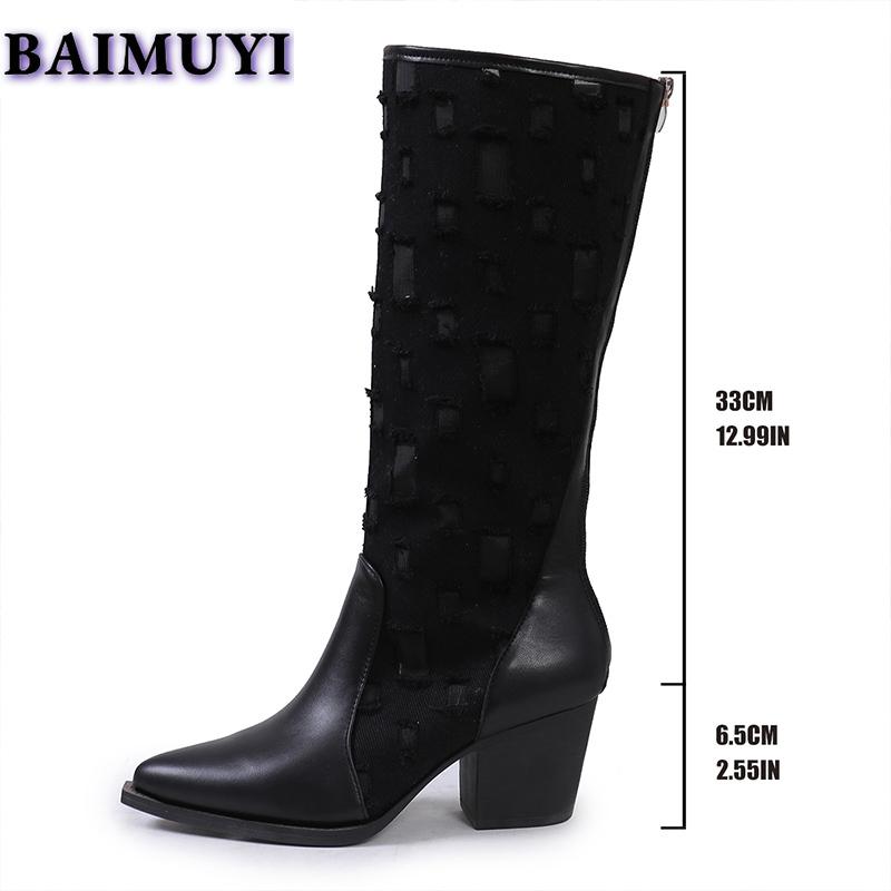 Сексуальные сапоги до колена, женские туфли с острым носком и высоким каблуком, тренд 2025 года, дизайнерские массивные ботинки челси, полые туфли-лодочки Mujer Botas