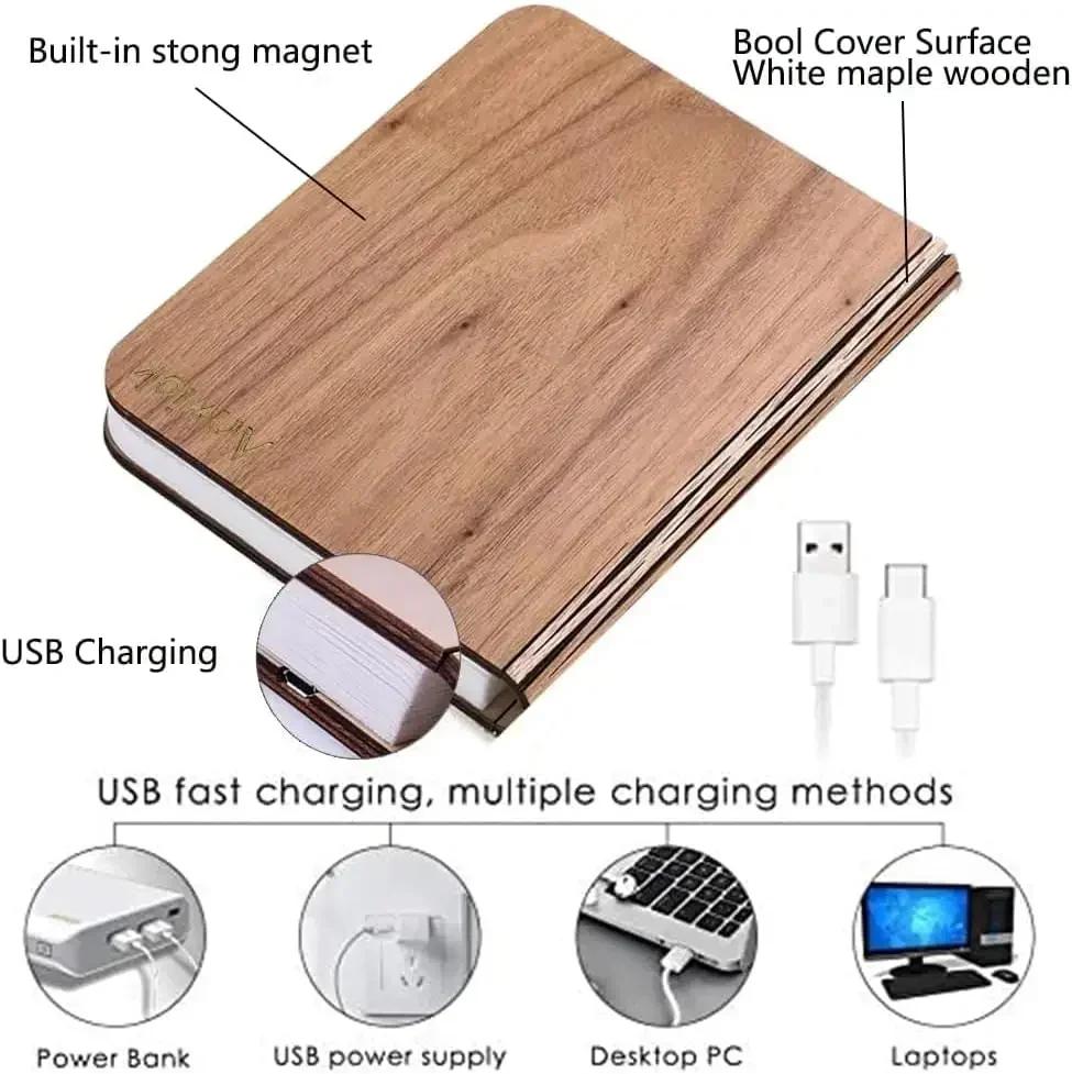 3D светодиодная книжная лампа, USB-перезаряжаемая ночная лампа, 3 цвета, складная настольная лампа, креативная светодиодная магнитная лампа, портативное освещение для стола