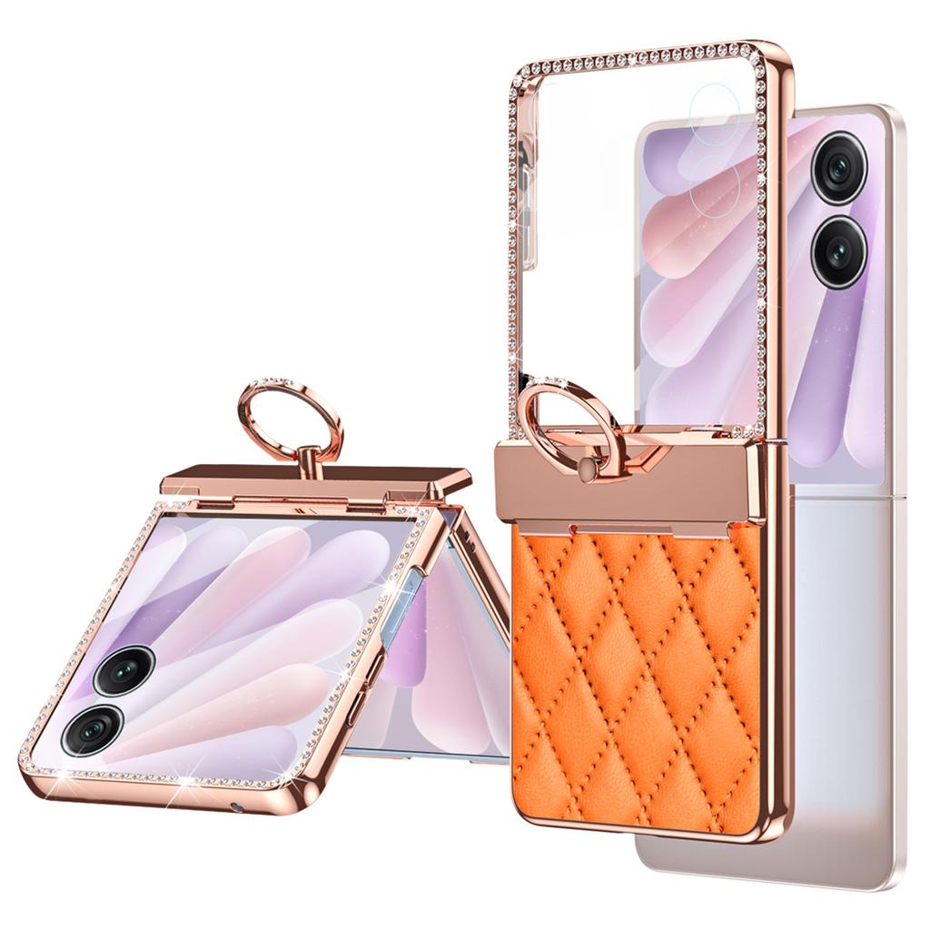 Чехол для Honor Magic V Flip 2 с кольцом-держателем, стразами, кожаной + ПК крышкой и пленкой для заднего экрана