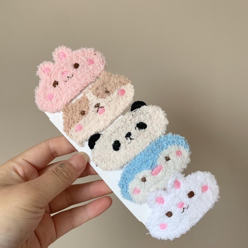 Cartoon Furry Kids Girl Hair Clip Funny Animal Panda Rabbit Bang Side Clip Plush Autumn Winter Girl Hair Pin Children Headwear