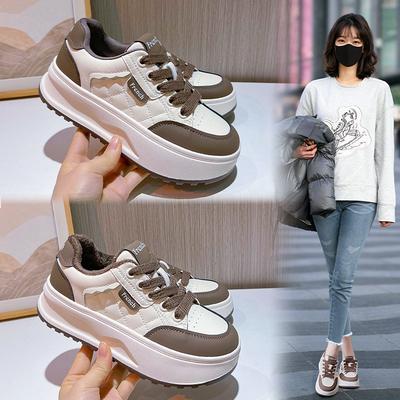 Кожаные маленькие белые туфли женские весенние новые на плоской подошве бархатные кеды женские повседневные универсальные на толстой подошве ромбовидные женские туфли тренд