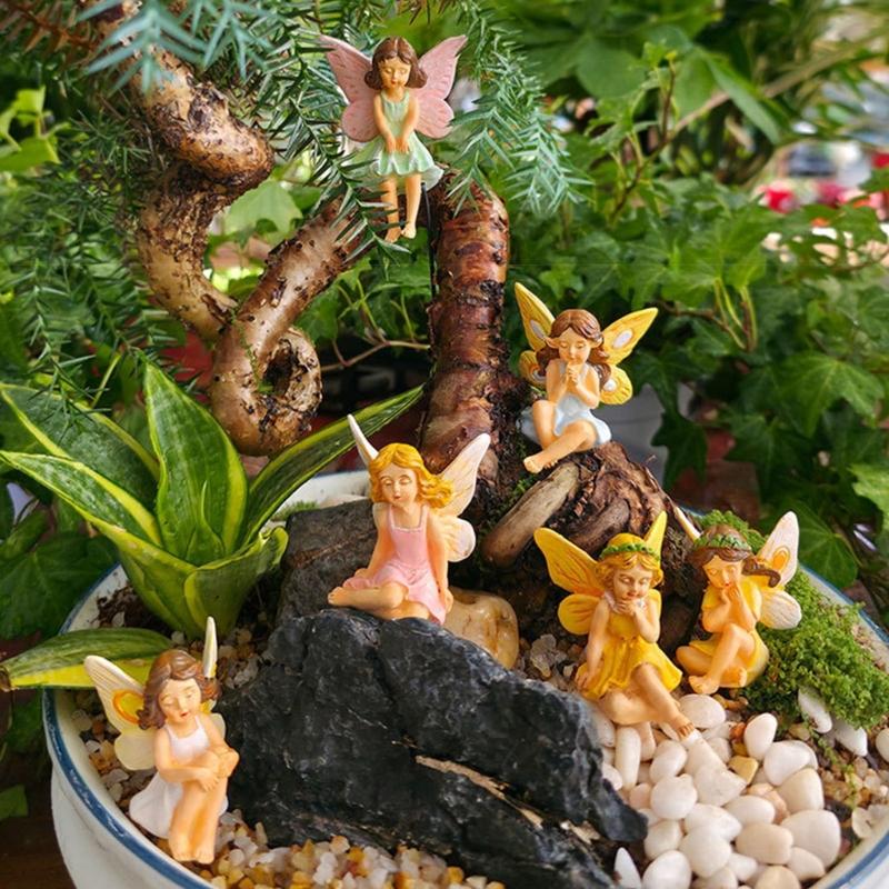 6pack Weatherproofed Resins Figurines Outdoor Fairies Garden Resin Crafts Sculptures for Outdoor Display