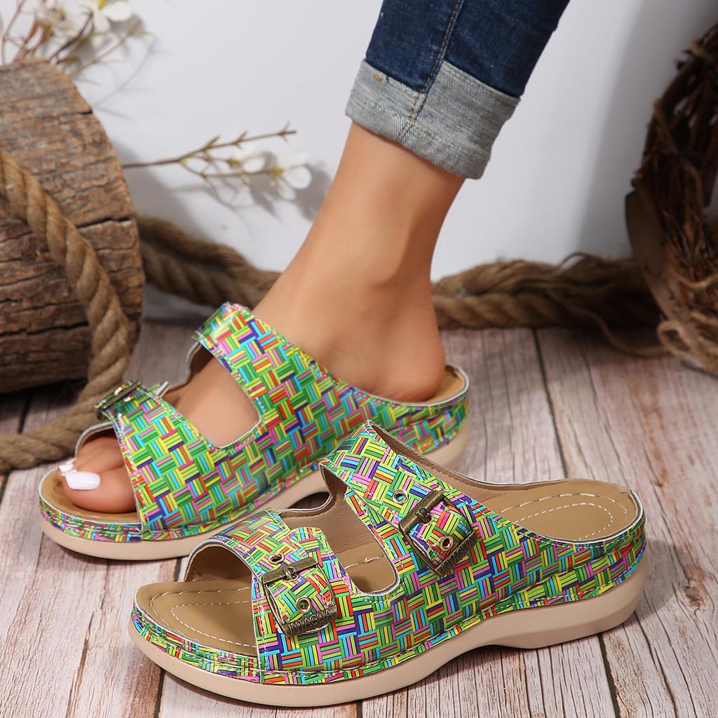 Women Double Buckle Wedge Heeled Sandals Female Summer New Clip Toe Platform Slippers Women Comfortable Thick Sole Flip Flops 43