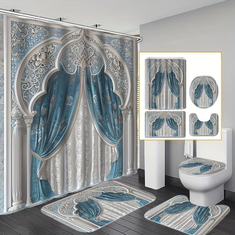 1/4 шт., водонепроницаемая занавеска для душа с кисточками, синяя, декоративная, для ванной комнаты, нескользящий коврик для унитаза, коврик для ванной и 12 крючков