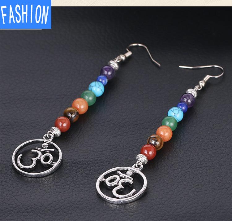 Ювелирные изделия для йоги, семи чакр, символ Ом Аум, ювелирные изделия для медитации, длинные женские серьги с натуральными кристаллами
