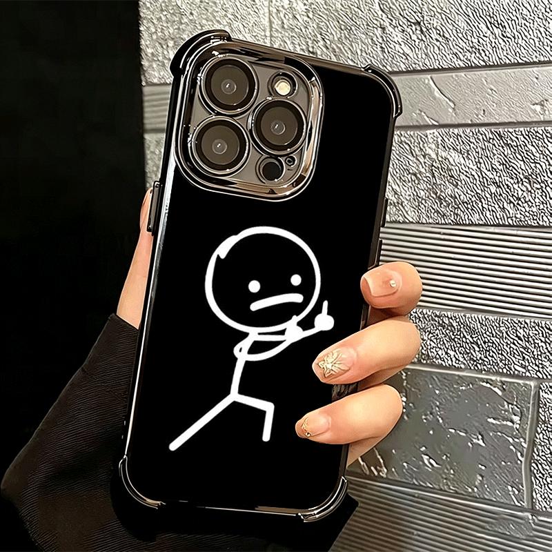 Забавный Человечек-палочка Металлизированный Чехол Для Телефона Для Iphone 16 17 Pro Max Air 16E 14 15 Plus 12 13 Mini Противоударная Крышка с Подушкой Безопасности