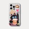 Cute Black Cat Strawberry Drink Clear Phone Case for iPhone 17 16 15 14 13 12 11 16E Series Pro Max Plus Double Layer Protection