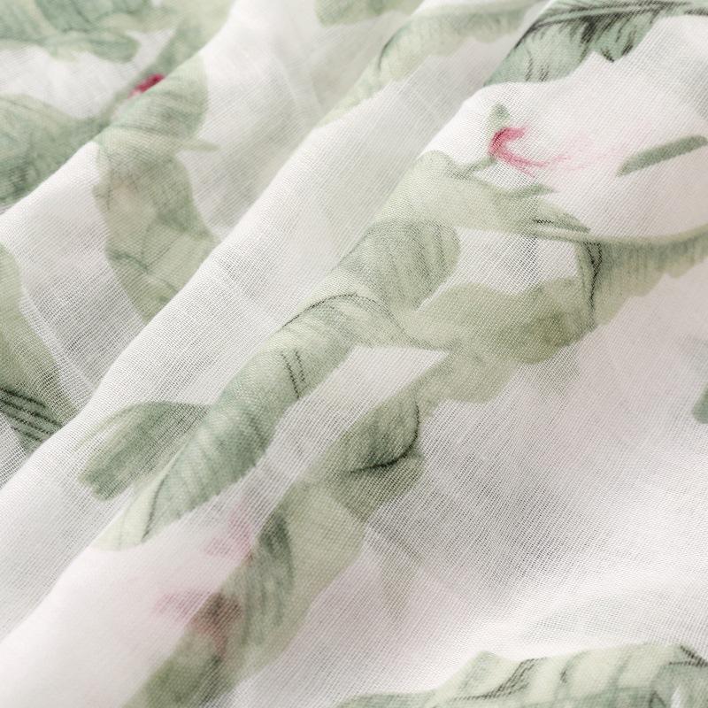 Женский шарф, шелковый шарф, весна-лето, небольшой, свежий, зеленый, тропическое растение, балийская пряжа, шаль с бахромой