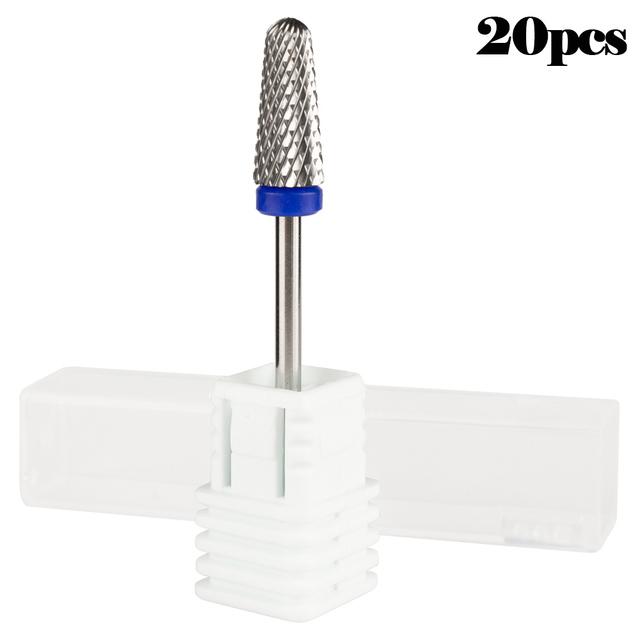 20 шт. вольфрамовые сверла для ногтей, маникюрная дрель для машинного удаления гель-лака, фреза, аксессуары для фрез, пилочки для ногтей, буфер