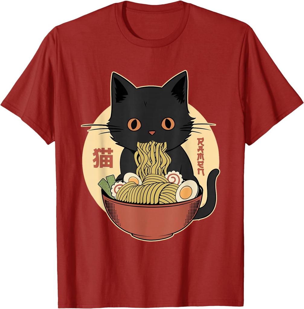Кошка Рамен Смешные Графические Футболки Японская Каваи Кошка Аниме Футболка