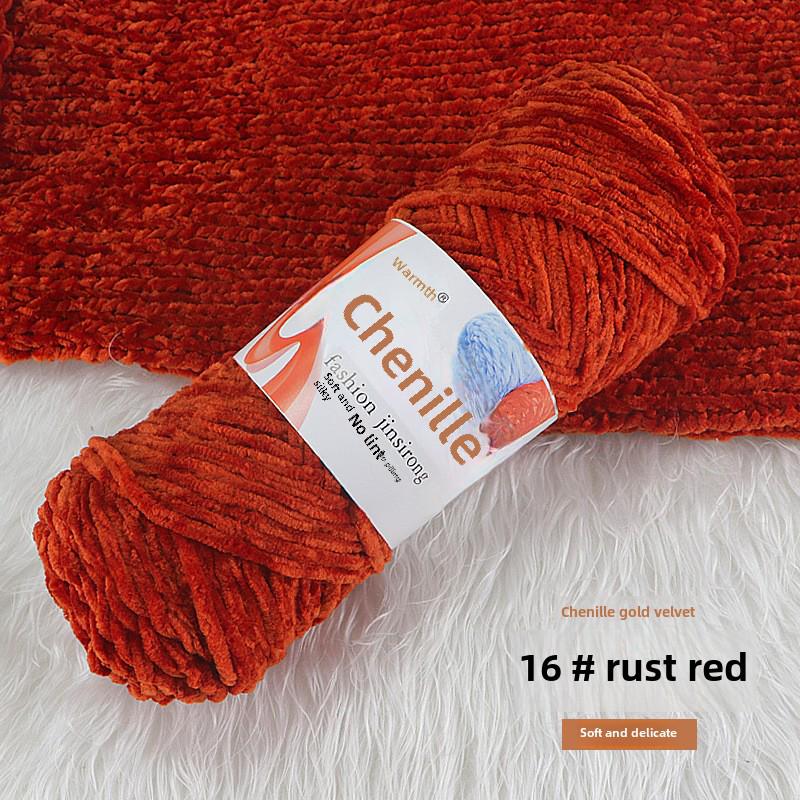 Вязаный шарф, шапка, тапочки крючком из золотистого бархата с шениллом, набор для самостоятельного вязания из кукольной шерсти