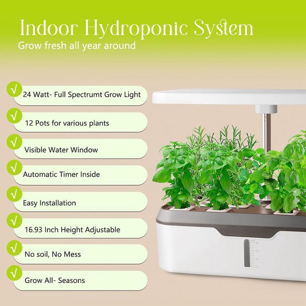 Система выращивания гидропоники для внутреннего сада, 12 стручков, регулируемая по высоте, интеллектуальная гидропонная сеялка со светодиодным освещением для дома