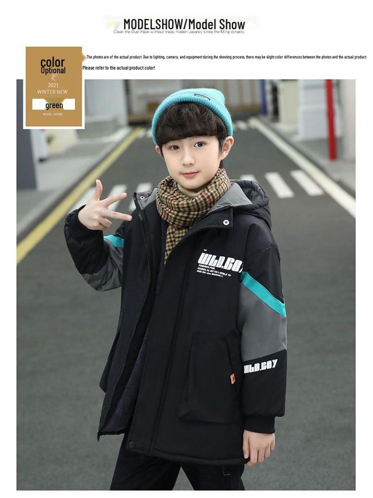 Детское зимнее пальто с толстой флисовой подкладкой - Хлопковое с наполнителем, Теплая модная куртка для больших детей