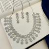 Silver Plated Diamond Round Necklace Set Diamond Necklace Set for Women