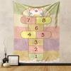Cartoon Cat Hopscotch Playful Design Patterned Tapestry for Bedroom and Living Room Home Decor Sofas