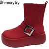 Модные женские короткие сапоги на толстой подошве с пряжкой на ремне, водонепроницаемые туфли на платформе, осень-зима, женские ботильоны
