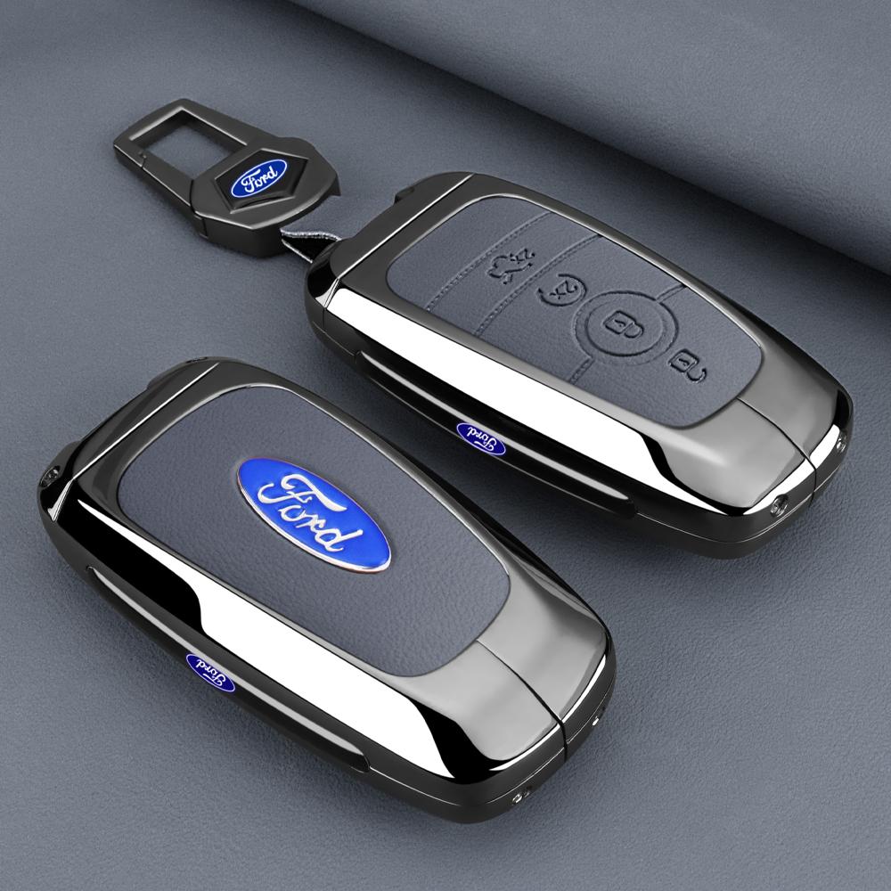 Leather Car Smart Key Case Cover Alloy Protect Shell For Ford F150 Explorer Edge Escape Mondeo Mustang Auto Accessories Sticker