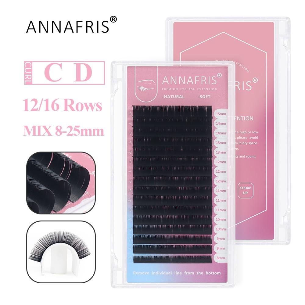 ANNAFRIS 15-20mm Mixed Length Individual Mink Eyelash Extension Supplies Natural Matte Black Soft Russian Volume Lashes Maquiagem