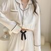 Women Long Sleeve Trousers Cotton Pajamas Dormir Lounge Sleepwear Solid White Pajama Bedroom Home Clothes Female Pyjamas