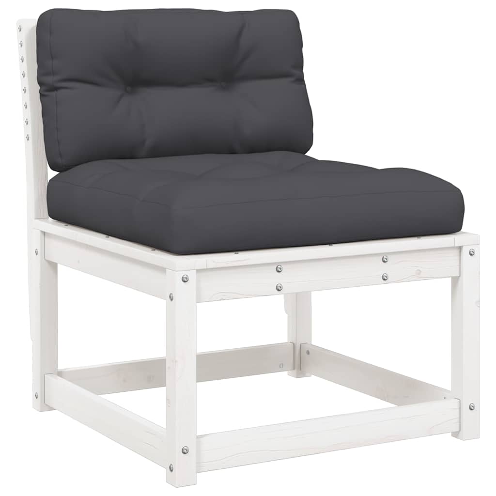 5 Piece Garden Lounge Set with Cushions White Solid Pine Wood
