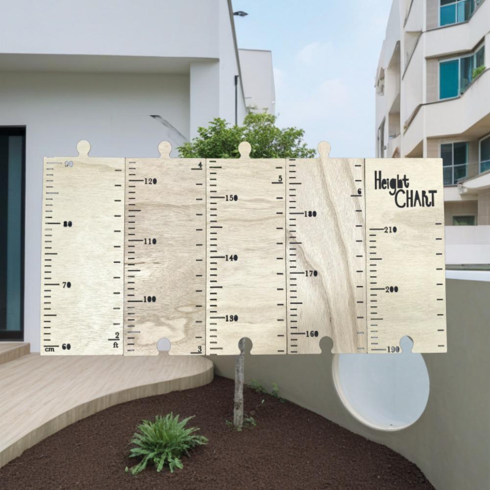 Wood Kids Growth Chart Jigsaw Puzzle Children Height Gauge Ruler Home Decoration