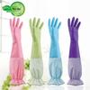 Waterproof Fleece-Lined Floral Kitchen Cleaning Gloves, Thickened PVC Latex for Household Use