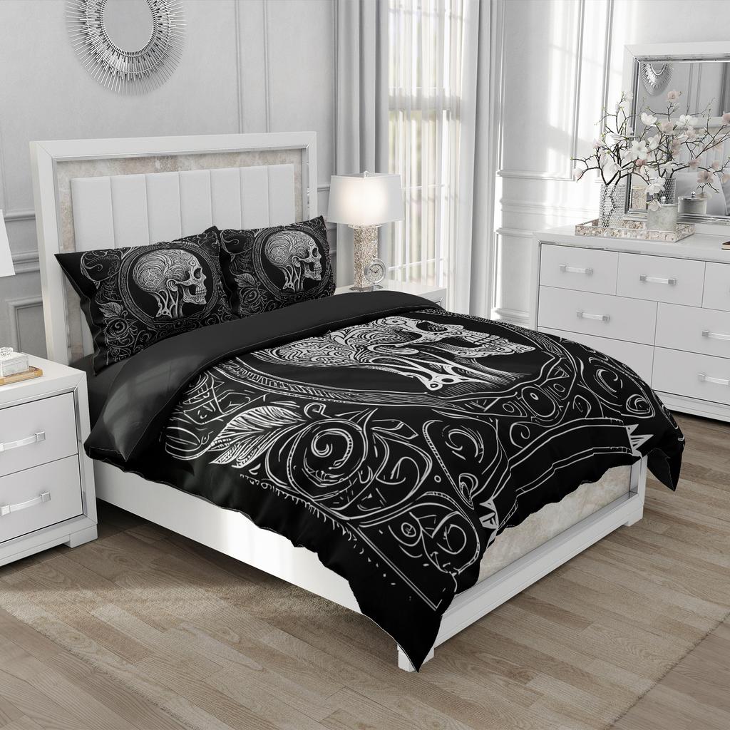 Постельное белье с черепами, размер Twin 140x200 см - Винтажное Барокко, Постельное белье на Хэллоуин, 2/3 шт., Роскошный чехол на одеяло со скелетами, Готический комплект постельного белья