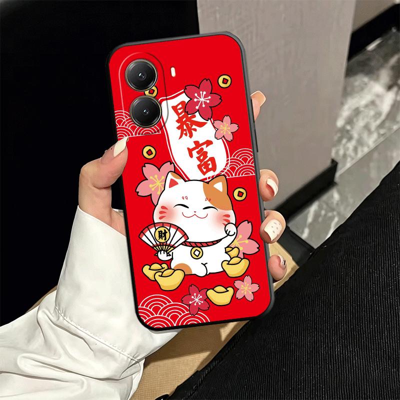Счастливый Кот Манеки Неко Японский Мягкий Чехол для Телефона для Xiaomi Poco X5 X6 X7 X8 Pro Max X3 F7 F8 Ultra M8 M7 M6 M5 Redmi 15 15C 14C 1