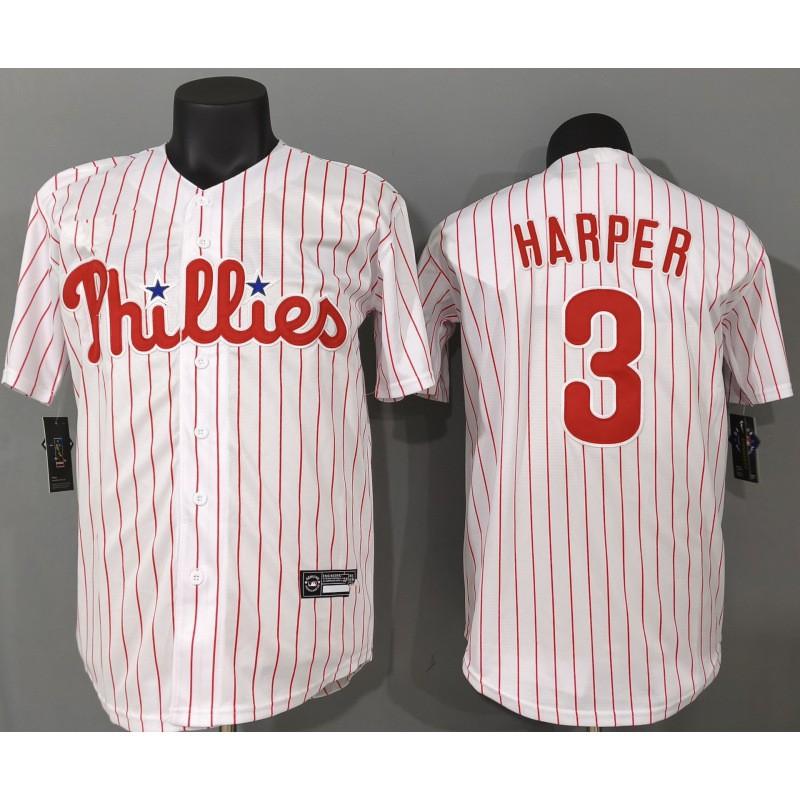Philadelphia Phillies 3 Bryce Harper White Striped Baseball Jersey Unisex Fan Apparel