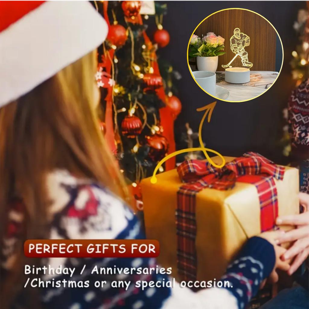 3D ночник хоккеиста, современный геометрический дизайн - питание от USB, теплое свечение, креативное украшение для стола и спальни,