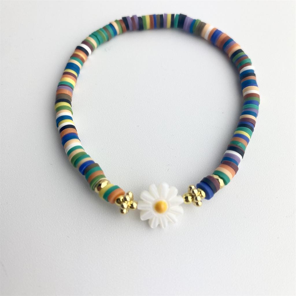 Женские браслеты с цветком ромашки Y2K, аксессуары, диск из полимерной глины, бусины, браслет Heishi, браслет в стиле бохо, летние ювелирные изделия Pulseras