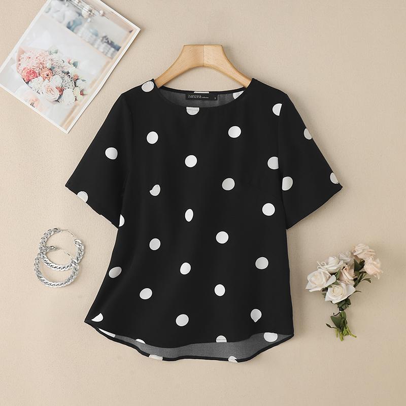 ZANZEA Женская повседневная летняя блузка с принтом в горошек и коротким рукавом