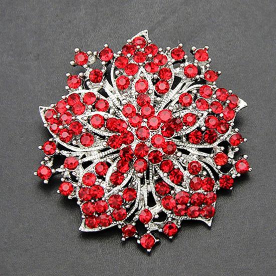Brooch Pin Anti-rust Silver Plated Brooch Rhinestone Round Blossom Flower Breastpin for Dating Wedding Party