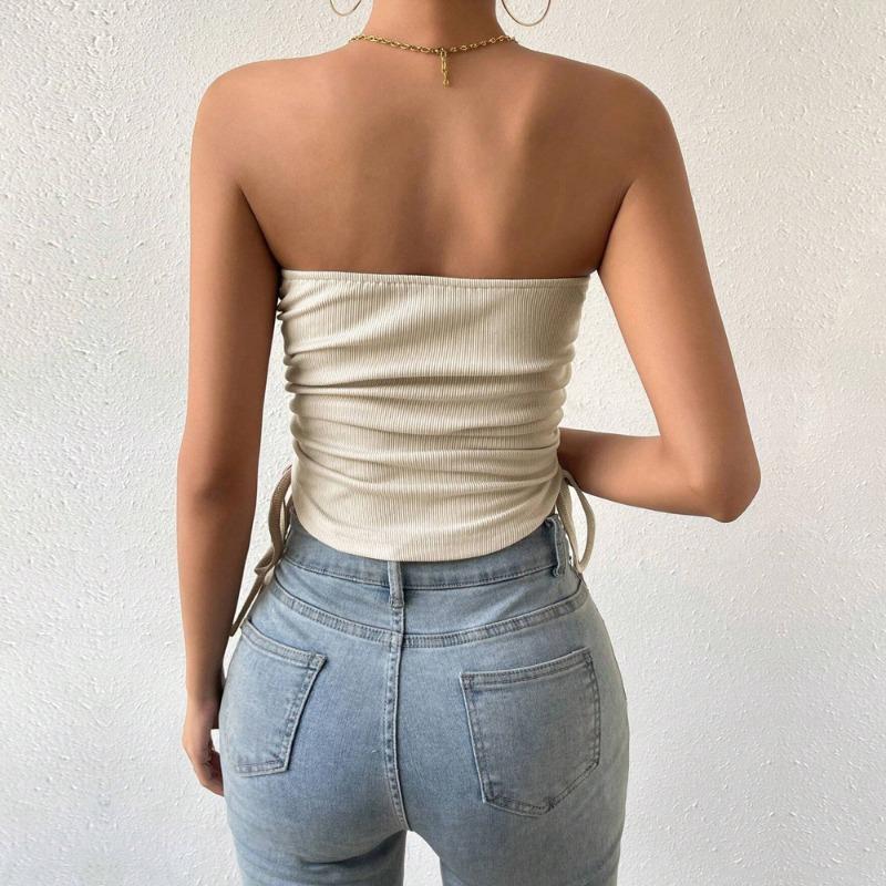 Women's Summer Slim Solid Colour Drawstring Short Plunge Tank Top