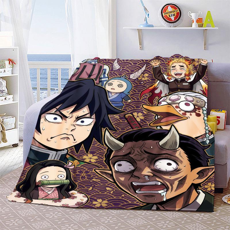 Demon Slayer Cozy Flannel Blanket Soft Plush Warm Throw for Bed Sofa Couch Lightweight Travel Home Decor Gift -QJY