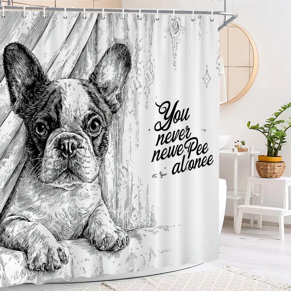 Cartoon Black Dog Shower Curtain, Cute Dog Bathroom Decorative Shower Curtain, Waterproof Shower Curtain With Hooks