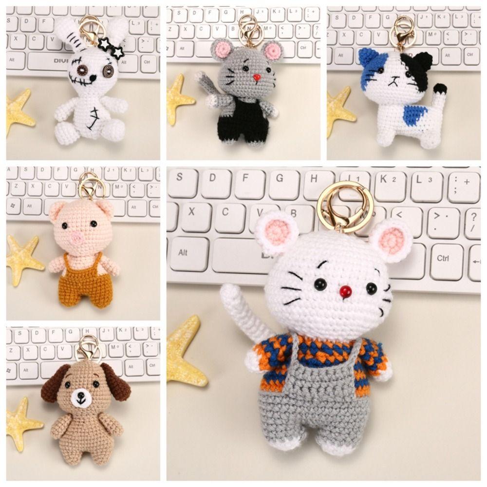 Backpack Charm Knitted Animal Keychain Handwoven Crochet Doll Key Ring Animal Pendant Friend Gifts