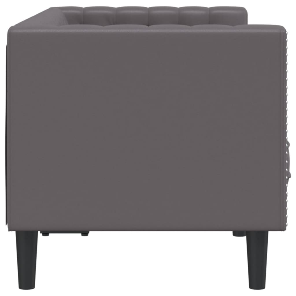 Vidaxl Sofa Chesterfield, 2-Os., Szara, Tapicerowana Sztuczną Skórą