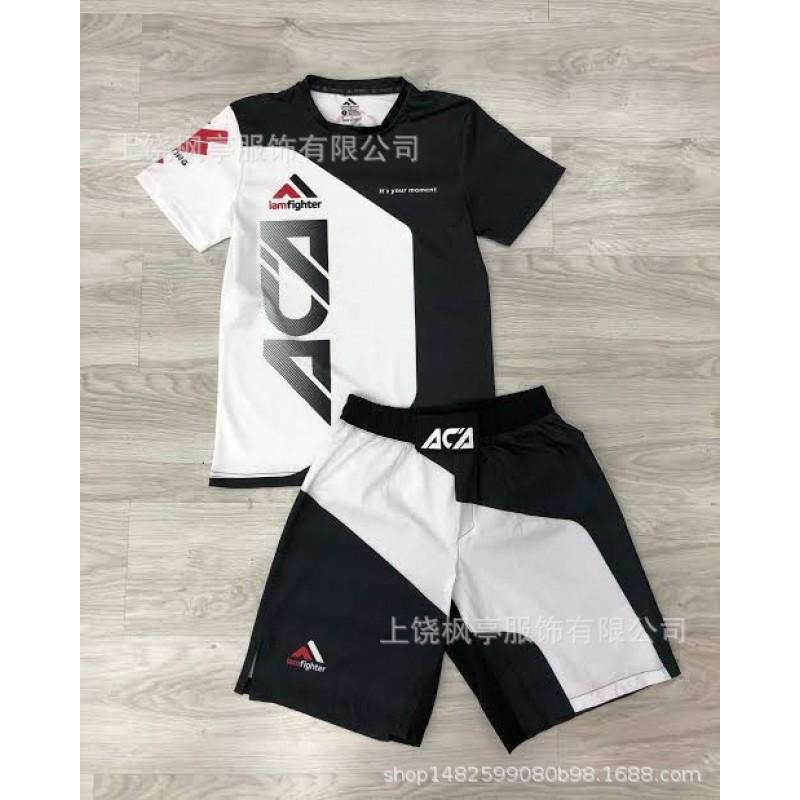Mens Wrestling Sport Short Sleeve T-Shirt Shorts Set Training Youth Athletic Wear