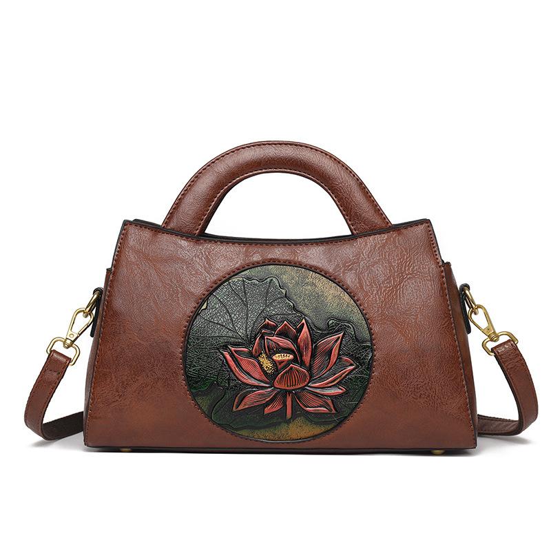 Премиальная текстура большой емкости винтажная китайская резная сумка - тисненая этническая сумка через плечо для женщин
