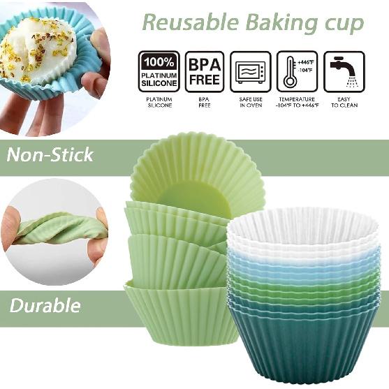 Silicone Baking Muffin Cups 12 Pack,Food-Grade Non-Stick Muffin & Cupcake Liners,Wrapper Cups Holders for Muff, Cupcakes, and Candies Standard Size