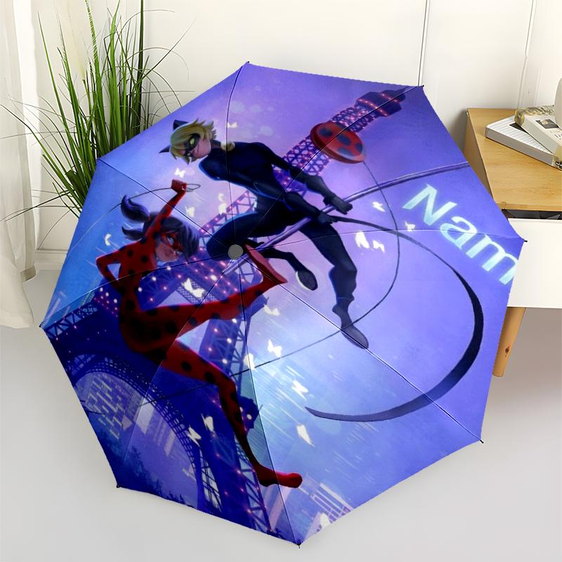 Custom Name Ladybug Theme Automatic Umbrella, Lightweight & Portable, 8 Rib, Perfect for Outdoor Travel, Birthdays, Christmas, Gifts.