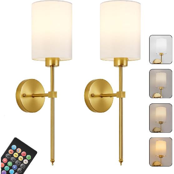 KARTOOSH Battery Operated Wall Sconce Set of Two, Dimmable 4CCT, RGB, Timer | Rechargeable Wireless Wall Decor Light, Remote Control, Night Mode, for