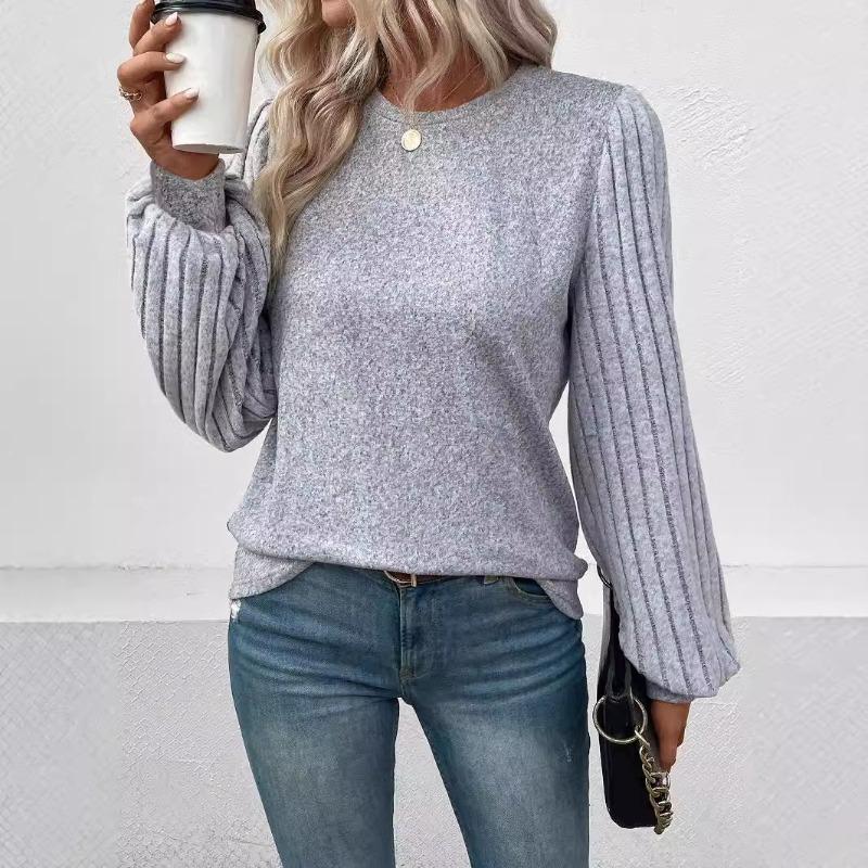 Women's Autumn Round Neck Long Sleeve T-shirt Solid Color Casual Versatile Top