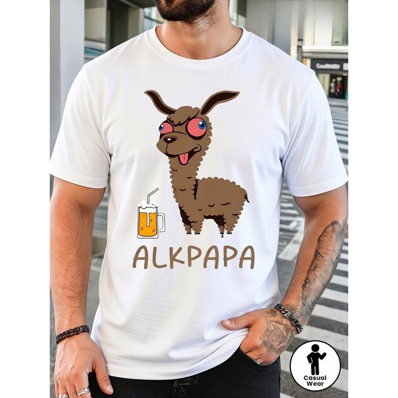 Юмористическая футболка с альпакой и пивом от Alkpapa - Мягкая повседневная футболка с коротким рукавом и круглым вырезом для мужчин, идеально подходит для вечеринок, активного отдыха, повседневной носки