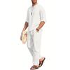 Men's Cotton Linen Shirt for Men Two-piece Set Casual Henley Collar Long Sleeved Shirts Vacation Beach Pants Summer Set