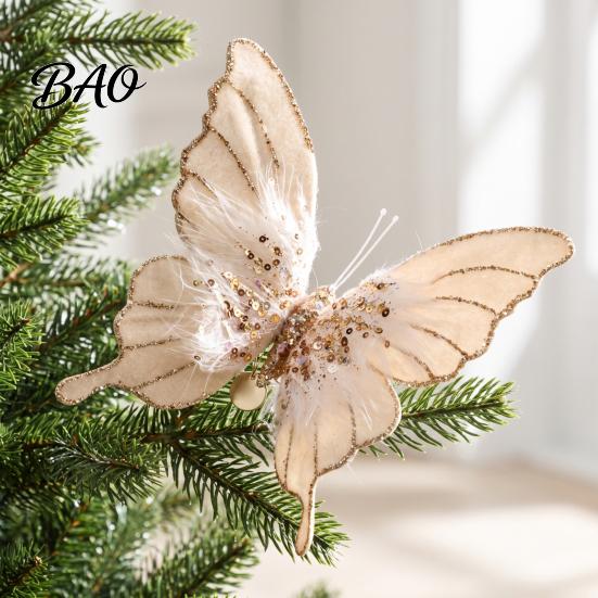 Festival Hanging Butterfly Ornaments Velvet Christmas Ornaments, Artificial Glitter Sequins Xmas Tree Matching Style Decorations Decoration